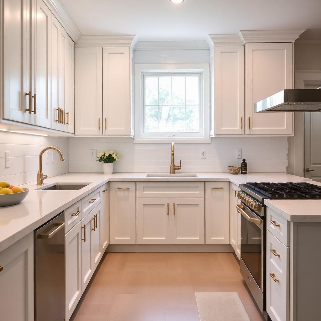 White shaker kitchen with gold hardware